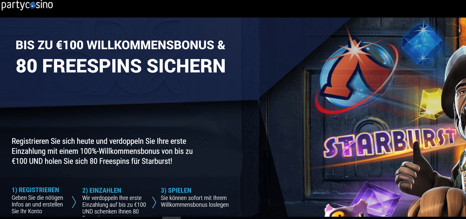 80 Freispiele PartyCasino für Starbust